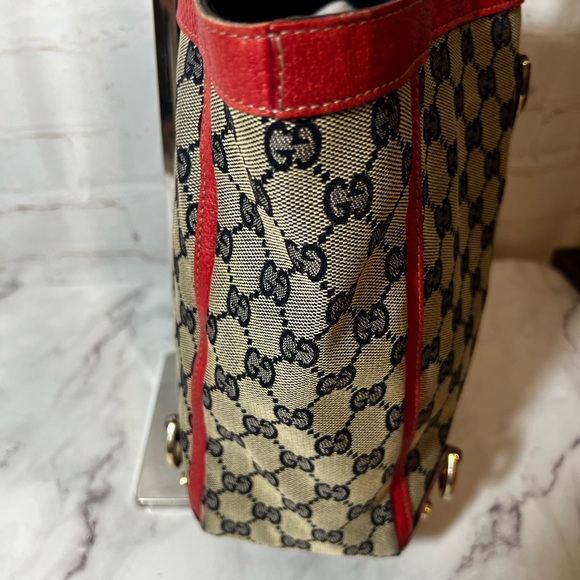 EUC Gucci Red Trimmed Canvas GG Tote - Picture 3 of 9